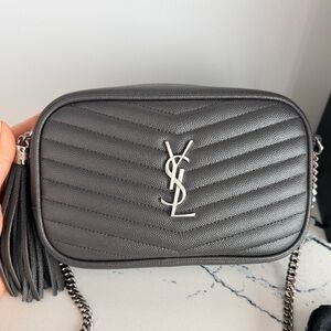 Saint Laurent Grey Mini Lou Quilted Camera Crossbody with Tassel - Like New Cond